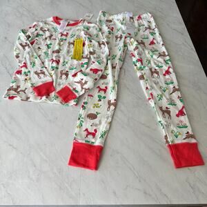 NEW Mini Boden girls ivory festive woodland pajamas 10 mushroom shirt pants